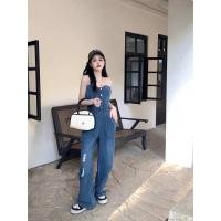 ราคา จั้มสูท เกาะอก กระดุมหน้า สียีนส์เข้ม แต่งขาดเล็กน้อย (18887355999)