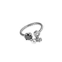 ราคา แหวนเงินแท้ 925 หน้ายิ้ม โซ่ตุ้งติ้ง เพชรดำ (8154542392)