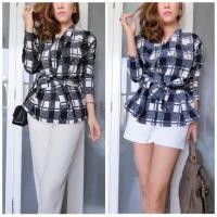 ราคา 550.- ส่งฟรี B o s t o n C h e c k s L o n g - S l e e v e L a d y D r a p e By Tabu's (3634649)