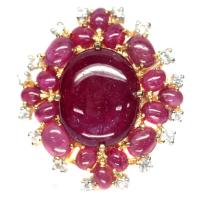 ราคา แหวนพลอยแท้ ทับทิม สีแดง 15 x 19 mm. ล้อม ทับทิม เพทายขาว เงินแท้ 925 ชุบทอง 18k ไซร์แหวน 8.75 (26567728112)