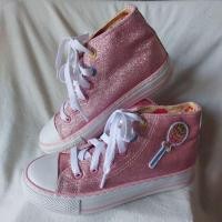 ราคา รองเท้ามือสอง เด็กผู้หญิง size=21cm. (SHOOPEN) Chupa Chups รองเท้าผ้าใบ สีชมพูกากเพชร กลิตเตอร์ (26323931064)