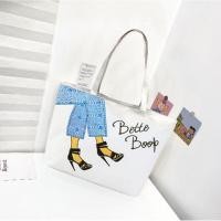 ราคา กระเป๋าผ้า สะพายไหล่ สกรีนลายน่ารักๆ ผ้าแคนวาส มีซิป กระเป๋าถือ ไปเที่ยว ไปเรียนพิเศษสวยๆ จุของได้เยอะ ขนาด 43 x 32 cm. (6365430257)