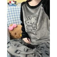 ราคา ชุดนอนผ้าสักหลาดพิมพ์ลาย Sanrio Hello Kitty ทัวร์ริ่งเสื้อสวมหัวพิมพ์ลาย Kitty พร้อมกางเกงขายาว Raglan ชุดเลานจ์การ์ตูนลําลองและน่ารักสําหรับ W (26523533688)