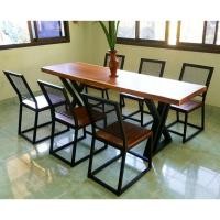 ราคา Pradoo'Siam ชุดโต๊ะทานข้าว 60x200Cm ชุดโต๊ะรับประทานอาหาร เก้าอี้ 6ที่นั่ง โต๊ะไม้จริง โต๊ะไม้แผ่นเดียว (13575938559)