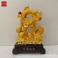 ราคา มังกร ล่อแก้ว ปลาหลีฮื้อ 5ตัว มังกรมงคล มังกรทอง เรซิ่นพ่นทรายทอง ฐานไม้ สูง 14 / 16 / 20 นิ้ว (7291497313)