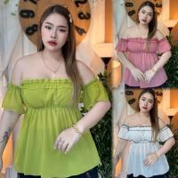 ราคา เสื้อสาวอวบ**ร้านอ้อมแฟชั่น อก36-48ยาว18 ผ้าชีฟองสวยมาก ทรงเกาะอกมีแขนน่ารักๆ**รุ่น กระแตตัวยาว** (42853497795)