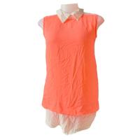 ราคา H&M เสื้อกล้ามคอปก แขนกุด ผู้หญิง สีส้มนีออน ปกขาว มีซิปหลัง (23962287139)