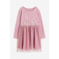 ราคา H&M(เอชแอนด์เอ็ม) ชุดเดรสผ้ายืดกระโปรงตาข่าย เด็กผู้หญิง 1052259_4 (26255768865)