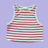 ราคา ส่งต่อ Used เสื้อยืดแขนกุด H&M แท้ % ไซส์ L ลายทางสีขาว-แดง (21793400439)