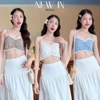 ราคา style.anda ครอปเสื้อสายเดี่ยว มีซับใน สม็อคทั้งตัว TTM001 (26082191501)