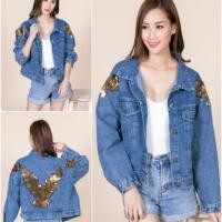 ราคา เสื้อยีนส์แฟชั่น ปักเลื่อม นกอินทรีสีทอง : แจ็คเก็ตยีนส์แฟชั่น ผู้หญิง (7515709739)