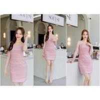 ราคา ชุดเดรสกระโปรงสั้น แขนสีชมพูกะปิ แขนยาวผ้ามุ้งซีทรู สวยมาก หรูดูดี (28363906839)