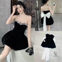 ราคา cherbelle เดรสกำมะหยี่กากเพชรเกาะอกแต่งเพชรวิบวับช่วงอก (25937135746)