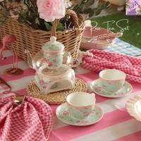 ราคา Violet Flamingo ชุดน้ำชารุ่น Victorian Rose Tea Set ชุดน้ำชาเซรามิคสีขาวลายดอกไม้ สวยคลาสสิค กาน้ำชามีตัวกรองชา กาใส (26273387518)