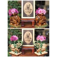 ราคา งานเก่า แจกันช้างคู่เล็ก แจกันรูปปั้นช้างเซรามิค ช้างเซรามิคทรงเครื่องลงสีและเคลือบน้ำยาสวยงาม ตั้งโชว์ ตกแต่งบ้าน (22420915474)