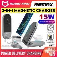 ราคา Remax 3 In 1 Wireless Qi Charger Magnetic Pad Dock 15W Fast Charging สถานีแม่เหล็กโทรศัพท์ Jam Smartwatch หูฟัง RP-W57 (18980129736)