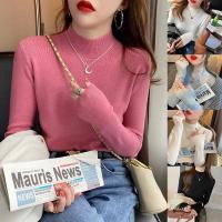 ราคา ผู้หญิงฤดูใบไม้ร่วงครึ่งคอเต่าเสื้อกันหนาว Ribbed แขนยาวถัก Basic Solid Pullover เสื้อกันหนาวหญิงฤดูหนาว Soft Slim Top (26007042652)