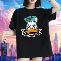 ราคา Cotton oversized T-shirt T-sleeve Eco-Dyed Fabric Panels Striped-neck Motorcycle Rally Donald Duck (27306707468)
