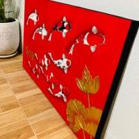 ราคา ภาพปลาคาร์ฟ 9 ตัว พื้นสีแดง ขนาด50×80cm รูปปิดทอง ภาพมงคล รวย ภาพติดผนัง กรอบรูป ภาพแต่งบ้าน ภาพแต่งห้อง รูปวาด (15296284855)