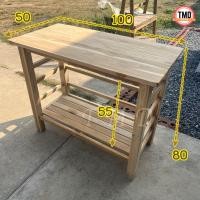 ราคา TMD โต๊ะไม้สัก 100*50 สูง 80 ซม. ชั้นวางอเนกประสงค์ ระหว่างชั้น 55 ซม. โต๊ะวางเตาแก๊ส 2หัว (ไม่ทำสี) (27774739689)