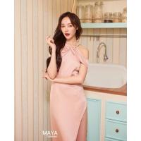 ราคา ส่งต่อ เดรสออกงาน เดรสแต่งสายเพชร ชุดเพื่อนเจ้าสาว สีชมพู L (24384380735)