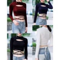 ราคา Pumpuy RICHเสื้อครอปแขนยาวผูกเอว(เว้าอก)เนื้อผ้าเรย่อน ยืดตามตัวพร้อมส่ง#AN49 (17766624936)