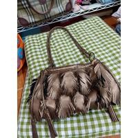 ราคา กระเป๋ามือสองสะพายขึ้นไหล่ผ้าผสมหนังสภาพดี (27078562582)