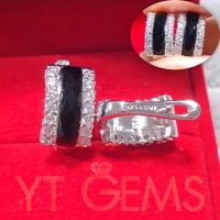 ราคา ต่างหูนิล ล้อมเพชร ต่างหูเงินแท้ ชุบทองคำขาว พลอยนิลแท้ YTG-11726 (21761869640)