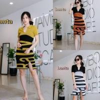 ราคา เดรสไหมพรมทอลาย คอปก ทรงครึ่งเข่า เข้ารูปสวย 32-38” เอว25-30” Rally รอลี่ (8474515553)