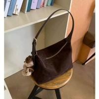 ราคา Juststar กระเป๋าสะพายไหล่ผู้หญิงเวอร์ชั่นเกาหลีหนังนิ่มย้อนยุคเรียบง่ายหนังกวางกํามะหยี่ใต้วงแขนถุงเกี๊ยว กระเป๋าหนังกลับ (29621901641)