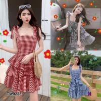ราคา PE9228 เดรสสายเดี่ยว ผ้าทอลายสก็อต กระโปรงแต่งระบายชั้นๆ เย็บสายติดเอวผูกโบว์ +++สอบถามสินค้าก่อนสั่ง (2211236267)