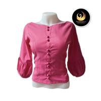 ราคา เสื้อมอญประยุกต์ สีชมพูบานเย็น กระดุมหน้า แขนยาวพองปลายแขน (10124633214)