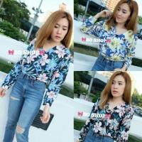 ราคา เสื้อแขนยาวคอวีลายดอกอก40นิ้ว☇สาวอวบอ้วนใส่ได้ (987244100)