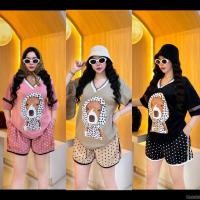 ราคา ชุดเซ็ตขาสั้นเสื้อทรงโอเวอร์ไซส์สกรีนน้องหมาสุดคิ้ว+ขาสั้นลายจุด (44150397431)