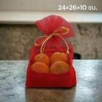 ราคา ถุงผ้ากำมะหยี่+ตาข่าย สีแดง ใส่ส้ม 4 ผล (5973399148)