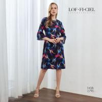 ราคา LOF-FI-CIEL woman's dress Toucan bird เดรส คอกลม แขนระบาย สีกรม FAFJBL (23987774891)
