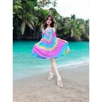 ราคา ชุดมัดย้อม ไปเที่ยวทะเล ชุดมินิเดรส ลายมัดย้อมสีชมพู (27838159549)