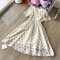 ราคา Dr4017 S-M เดรสกระโปรงยาวปานกลาง ผ้าชีฟองพิมพ์ลายดอกไม้ สีหวาน คอวี แขนสั้น เอวยางยืดมีเชือกผูกเอว มีซับในทั้งตัว (29771757317)