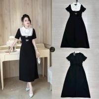 ราคา Ticha เดรสยาวสีดำ คอปกแขนสั้น อกดีไซน์เย็บต่ออกสีขาวกุ๊นลูกไม้ฉลุ แต่งกระดุม3เม็ดใช้งานได้จริง (26981817806)