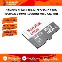 ราคา Sandisk CL10 Ultra MicroSDHC CARD 16GB/32GB 80MB (20780147996)