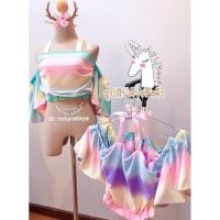 ราคา update ✨✨เสื้อ เกาะอก ปาดไหล่ ผูกคอ ลายรุ้ง ฟรุ้งฟริ้ง สีพาสเทล หวานมาก มีปลายทางจ้า (4761004699)