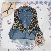 ราคา เสื้อยีนส์หน้าสั้นหลังยาวแต่งผ้าชีฟองลายเสือที่แขน (16538516248)