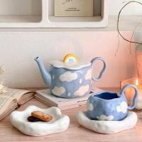 ราคา เศษแก้วกาแฟไรก้อนเมฆพร้อมจานรองก้อนเมฆสีฟ้าและขาวขนาดประมาณ 400 มิล (27532853502)