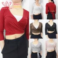 ราคา เสื้อยืดแขนยาวสุดเก๋ ดีไซน์ไขว้หน้าผูกเอว ผ้ายืดสวมใส่สบาย (25229192812)