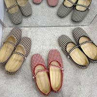 ราคา รองเท้าคัทชูไซส์ใหญ่ 41-45 แมรี่เจนไซส์ใหญ่ ผ้าลายสก็อต (ทรงเล็กเท้าอวบบวกไซส์) (28672532849)