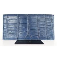 ราคา กระเป๋าสตางค์ผู้หญิงหนังจระเข้แท้ 100% รุ่น2พับยาว หนังท้องลายบ้องไผ่ สีน้ำเงินกรมท่า หนังเงา ใหม่ (28909244563)