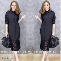 ราคา เดรสเชิ้ตยาว เดรสีดำ สวย สุภาพ เดรสออกงาน เดรสใส่ทำงานเดรสปกเชิ้ต ต่อชายระบายลูกไม้ พร้อมส่ง (41357124625)