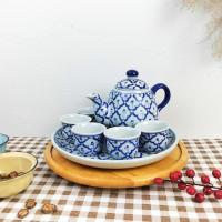 ราคา ชุดถ้วยน้ำชา กาแฟ ชุดกาน้ำชาเซรามิค ลายคราม เนื้อเซรามิคเคลือบอย่าง 1ชุดได้7ชิ้น เนื้อเงางาม (25408370198)