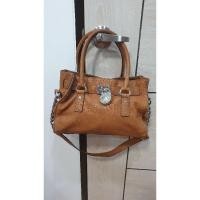 ราคา กระเป๋าแบรนด์แท้มือสอง MK MICHAEL KORS HAMILTON Brow LEATHER PADLOCK TOTE SHOULDER SILVER CHAIN BAG MED (22661812436)