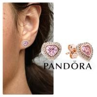 ราคา ,ส่งจาก ที่ไทย Pandora ของแท้ เงิน925 หัวใจสีชมพูต่างหู ของขวัญสำหรับคนพิเศษ ของแท้ 100% ต่างหู (27763531681)